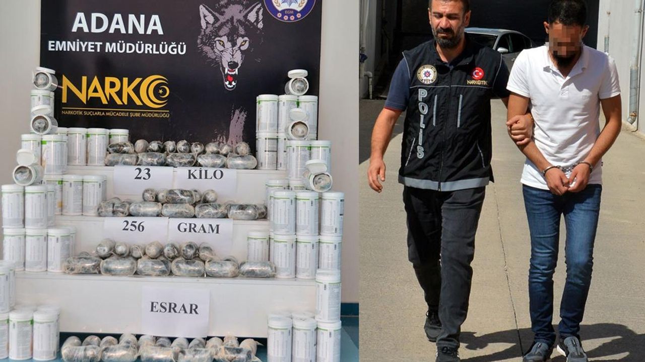 Adana'da zayıflama ilaçları içinde saklı 23 kilo esrar ele geçirildi