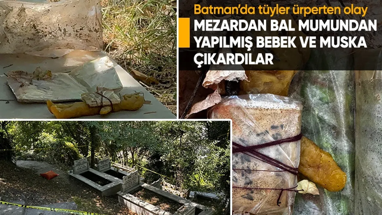 Mezarda bal mumundan yapılmış bebek ve bebeğe sarılı muska bulundu