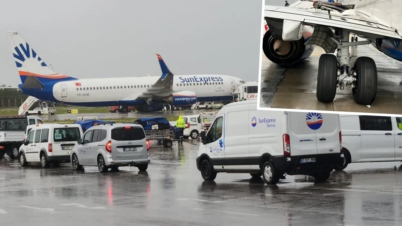 Antalya’da kalkışa hazırlanan uçağın tekerlekleri yerinden çıktı