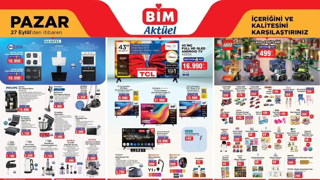 BİM Bol Oyuncaklı ve Teknolojik Aletli 27 Eylül 2026 Pazar Aktüel Ürünler Kataloğu Yayımda!