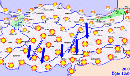 Meteorolojiden rüzgar uyarısı! 28 Temmuz Salı Meteoroloji Haritalı Hava Tahmini
