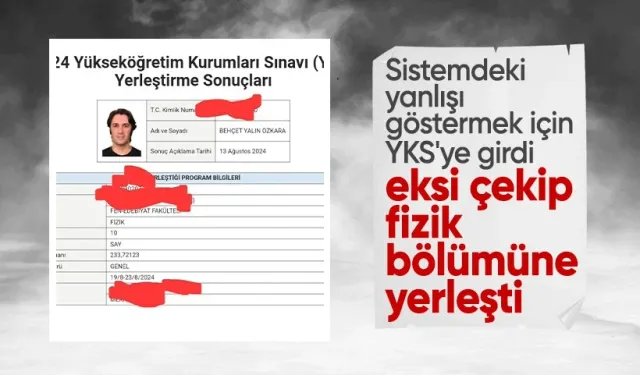 Prof. Dr. Behçet Yalın Özkara eksi 1.75 net ile YKS'de Fizik bölümünü kazandı