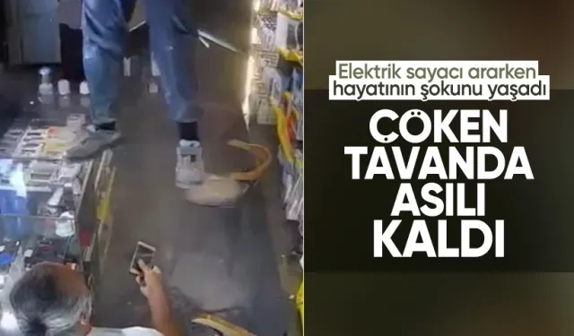 Elektrik sayacını ararken dehşeti yaşadı: Çöken tavanda asılı kaldı