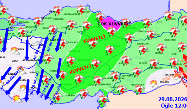 Meteorolojiden yarın için fırtına ve yağış uyarısı! 29 Ağustos Cumartesi Meteoroloji Haritalı Hava Tahmini