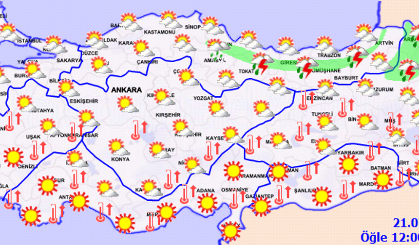 Meteorolojiden yarın için yüksek sıcaklık uyarısı! 21 Temmuz Salı Meteoroloji Hava Tahmini