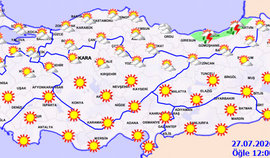 Meteoroloji duyurdu! 27 Temmuz Pazartesi Meteoroloji Haritalı Hava Tahmini