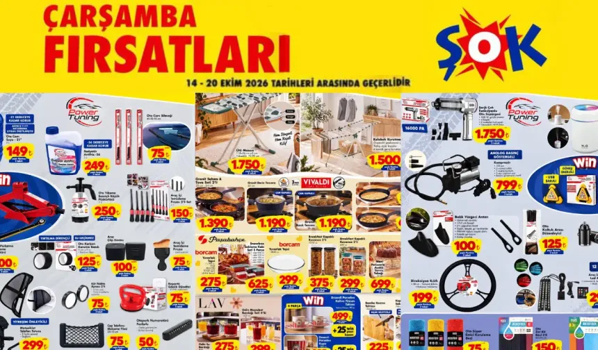 ŞOK Araba Ürünleri ile Dolu 14 Ekim 2026 Çarşamba Fırsatları Aktüel Ürünler Kataloğu Yayımda!