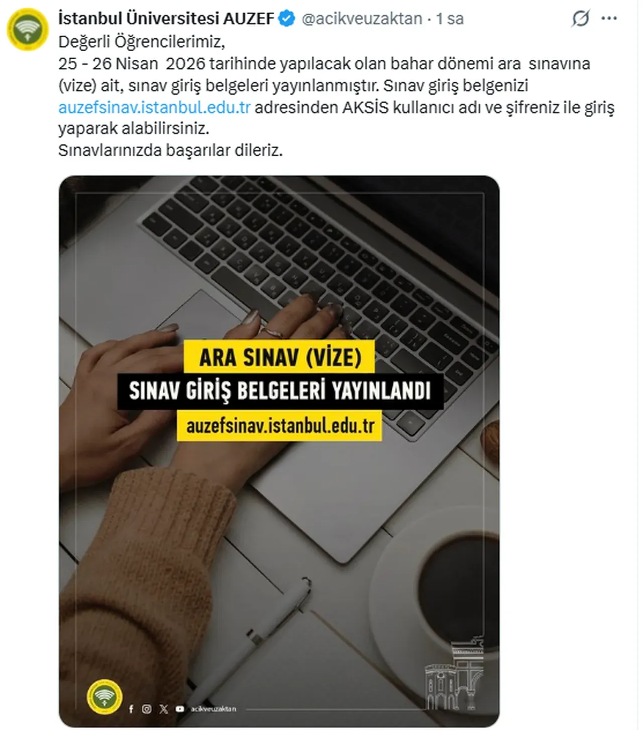 Auzef Sinav Giris Belgesi Yayimlandi Bahar Donemi Ara Sinav Vize Giris Belgesi Sorgul 1784683 202604171328 20260417132826 1
