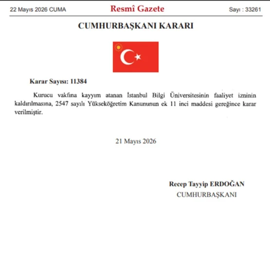 74F92001 Resmi Gazetede Yayimlandi Bilgi Universitesinin Faaliyet Izni Kaldirildi